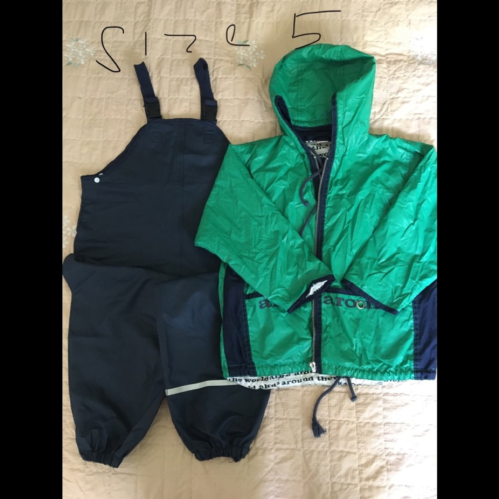 Rubber overalls and raincoat, bought in Germany.